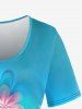 Plus Size Flower Light Beam Print Short Sleeves T-shirt -  