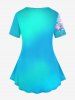 Plus Size Flower Light Beam Print Short Sleeves T-shirt -  