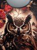 Plus Size Flower Owl Print Short Sleeves T-shirt -  