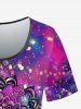 Plus Size Sparkling Sequin Floral Figure Print T-shirt -  