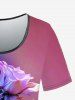 T-shirt Ombré Fleur Imprimée en Blocs de Couleurs de Grande Taille - Pourpre  6X