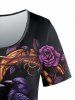 T-shirt Gothique Cœur Oiseau et Fleur Imprimés à Manches Courtes - Noir XS