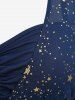 Plus Size Foil Stamping Star Print Buckle Ruched Sheer Layered T-shirt -  