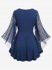 Plus Size Foil Stamping Star Print Buckle Ruched Sheer Layered T-shirt -  