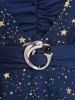 Plus Size Foil Stamping Star Print Buckle Ruched Sheer Layered T-shirt -  