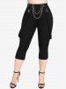 Pantalon Capri à Bretelle Chaîne de Grande Taille à Œillet - Noir M | US 10