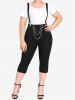 Pantalon Capri à Bretelle Chaîne de Grande Taille à Œillet - Noir M | US 10