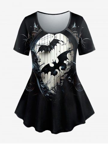 Gothic Bat Castle Print Short Sleeves T-shirt