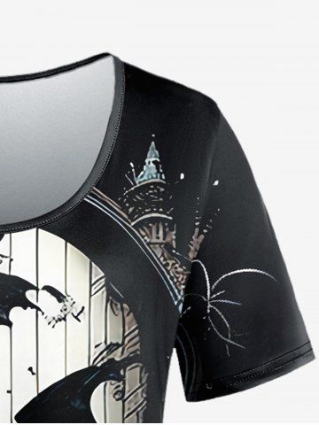 Gothic Bat Castle Print Short Sleeves T-shirt