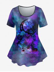 Plus Size Galaxy Flower Moon Sun Print T-shirt -  