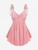 Tied Heart Buckle Ruched Tank Top and Capri Leggings Plus Size Summer Outfit -  