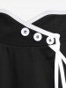 Monochrome Binding Trim Buttons Top and Keen Length Skirt Plus Size Summer Outfit -  