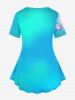 Flower Light Beam Print Short Sleeves T-shirt and Capri Leggings Plus Size Outfits -  