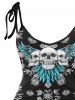 Flower Skull Wing Print Cinched Tie Shoulder Tank Top -  