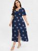 Plus Size Galaxy Print Pockets Split Dress -  