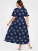 Plus Size Galaxy Print Pockets Split Dress -  