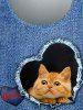 Plus Size 3D Ripped Heart Cat Denim Print T-shirt -  