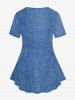 Plus Size 3D Ripped Heart Cat Denim Print T-shirt -  