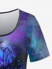 Plus Size Galaxy Flower Moon Sun Print T-shirt -  