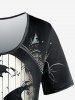 Gothic Bat Castle Print Short Sleeves T-shirt -  