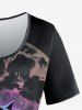 T-shirt Chat Etoile Lune et Arbre Imprimés de Grande Taille - Noir 6X