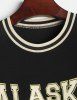 Preppy Casual Rib Collar ALASKA IS THE LAST FRONTIER Letter Eagle Graphic Short Sleeves T Shirt With Drawstring Shorts Set -  