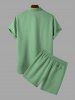 Solid Color Short Sleeves Shirt and Casual Shorts Two Pieces Set -  