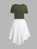 Short Sleeve Mock Button Top And Ruched Bust Crisscross Asymmetric Dress Set -  