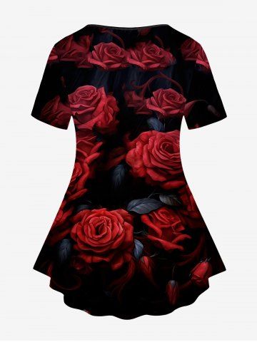 Gothic Flower Skulls Print T-shirt