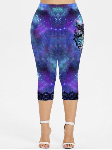 Plus Size Galaxy Owl Print Capri Leggings