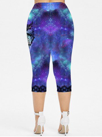 Plus Size Galaxy Owl Print Capri Leggings