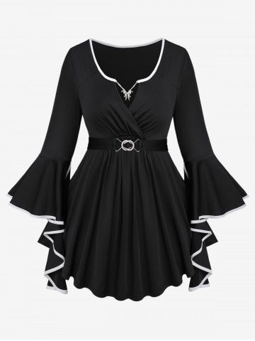 Plus Size Ruched Buckle Butterfly Chain Surplice Tee