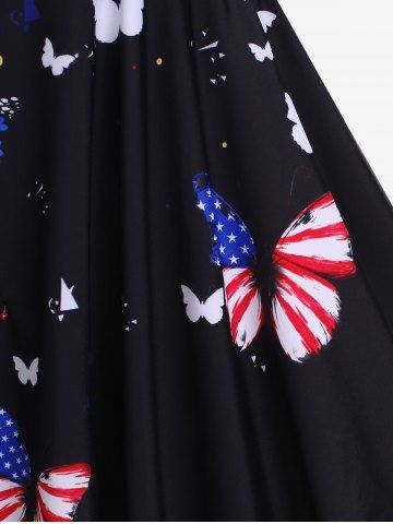 Plus Size Chain Panel Patriotic American Flag Butterfly Print Tankini Swimsuit