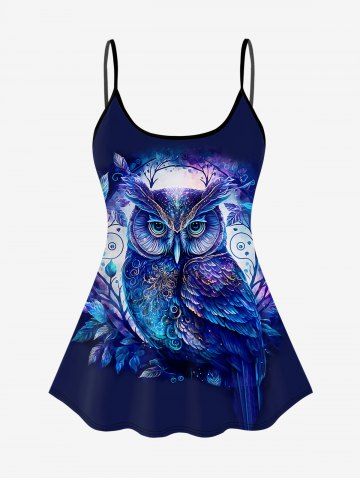 Owl Leaves Print Boyleg Tankini Swimsuit (Adjustable Shoulder Strap)