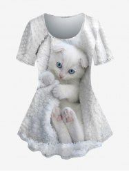 Plus Size Cat Print Short Sleeves T-shirt -  