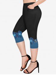 Plus Size Pockets Floral Lace Braided Leggings [45% OFF]