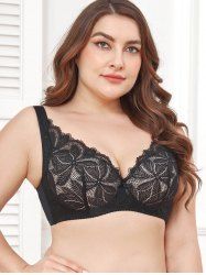 Plus Size Floral Lace Overlay Underwire Bra -  