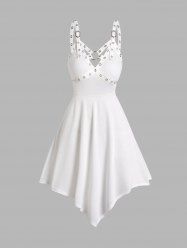 Solid Color Eyelet Buckle Strap O Ring Asymmetric Midi Dress -  