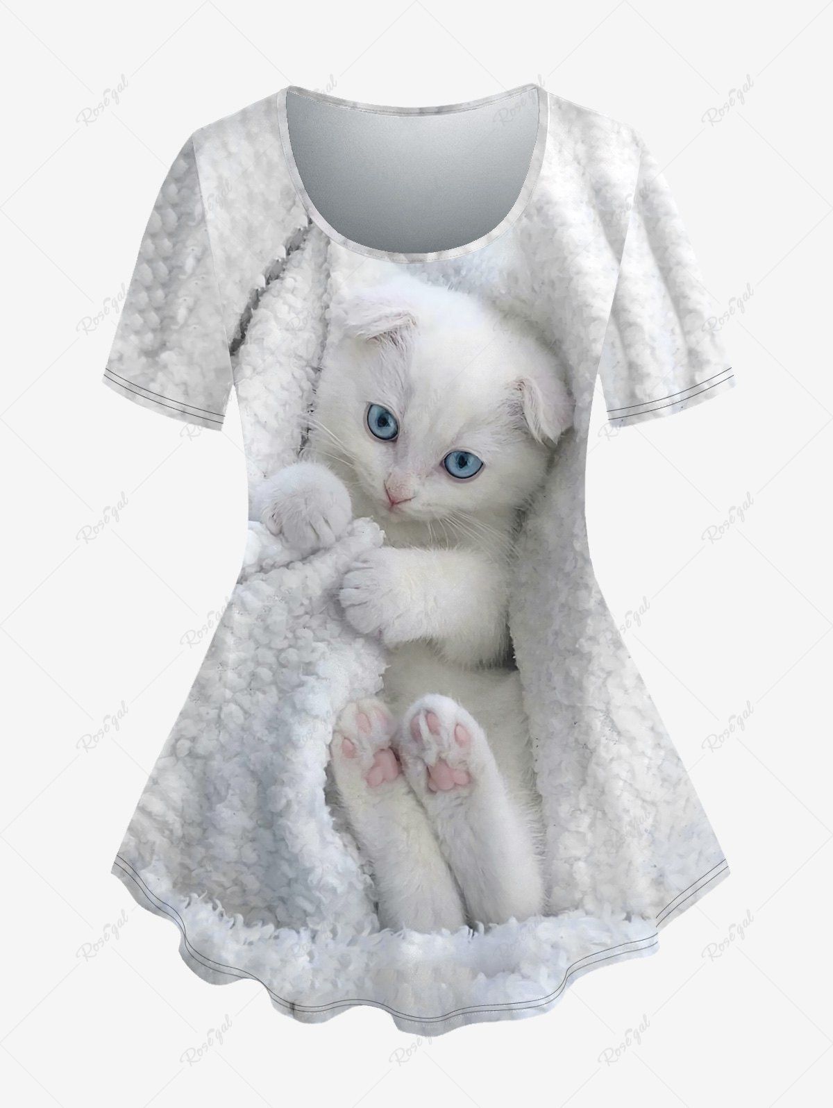 Unique Plus Size Cat Print Short Sleeves T-shirt  