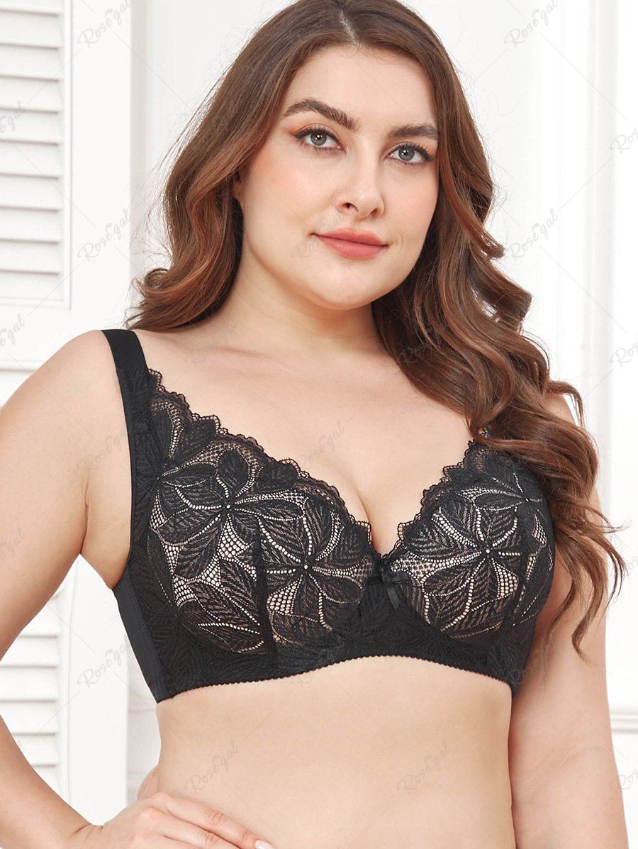 Discount Plus Size Floral Lace Overlay Underwire Bra  