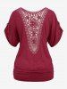 Plus Size Ruched Chain Lace Back Button T-shirt -  