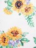Leaf Sunflower Print Lace Up Lace Panel Back High Low Hem T Shirt -  