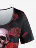 Gothic Flower Skulls Print T-shirt -  