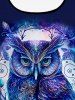 Owl Leaves Print Boyleg Tankini Swimsuit (Adjustable Shoulder Strap) -  