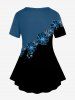 T-shirt Fleur Imprimée en Blocs de Couleurs à Manches Courtes de Grande Taille - Bleu 6X