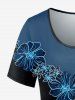 Plus Size Colorblock Flower Print Short Sleeves T-shirt -  