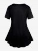 T-shirt Imprimé Chat à Arbre et Lune Grande Taille - Noir 6X
