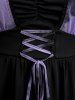 Plus Size Ink Painting Mesh Flare Sleeves Lace Up Ruched T-shirt -  