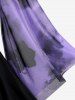 Plus Size Ink Painting Mesh Flare Sleeves Lace Up Ruched T-shirt -  