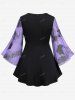 T-shirt Peinture D'Encre en Maille à Manches Evasées de Grande Taille à Lacets - Noir 5x | US 30-32